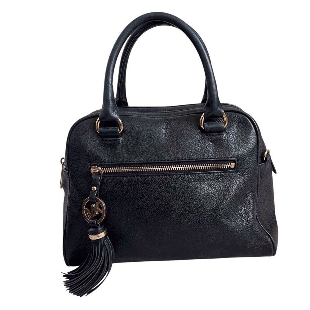 Michael Kors Pebbled Leather Purse Black  Top Handle Satchel Bag Tassel Classic